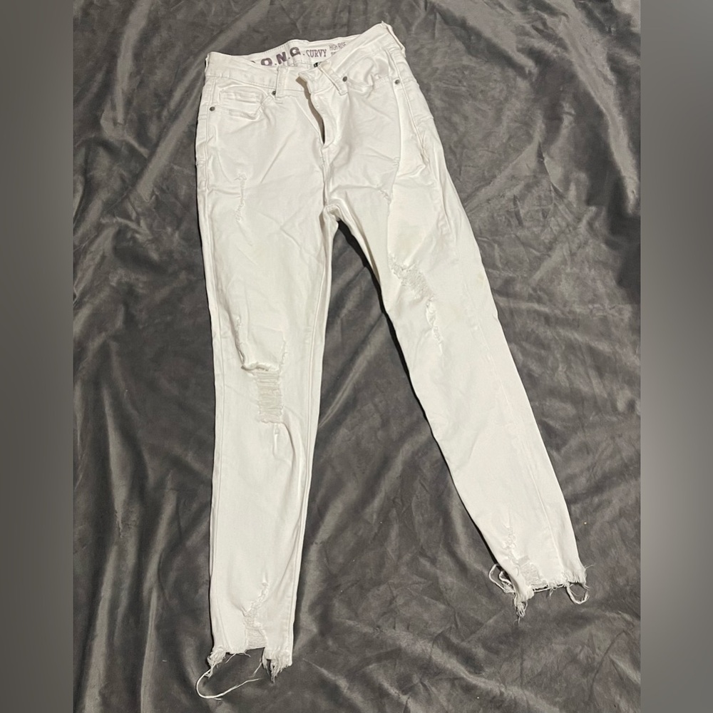 White Distressed Skinny Jeans - High-Rise Stretch Fit